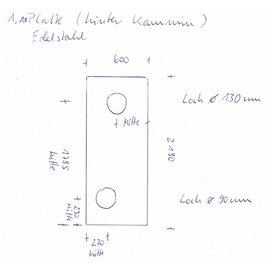 Set [ 2 St ] Zuschnitt Edelstahl, gebürstet Korn 320 , Stärke 1,5mm. 1x 600x1785mm 2 Löcher, 1x 570x570mm 1Loch