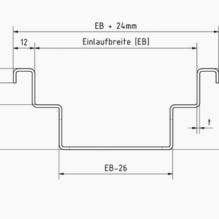 Versandmetall Drainagerinne Form B aus Aluminium, ohne Rost, Einlaufbreite 90mm Bestellmengen 10m, 20m, 30m, 40m, 50m