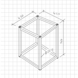 Versandmetall Tafelonderstel -1 stuk 450x450x760mm van roestvrij staal (1.4301 X5CrNi 18-10) lasnaden en gebeitste buis 25 / 25x2mm uiteinden met lamellenstop (ongeveer 3 m uitpuilend) gesloten oppervlak slijpen / geborsteld graan 240
