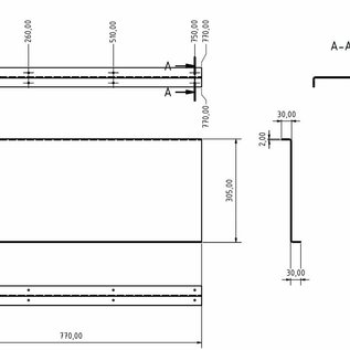 Versandmetall Set [ 4 Stck] Aluminium-Trennsteg  Material Alu Al99,5  blank, Maße gem. Skizzen t=2,0mm 30x305x30mm L= 770mm