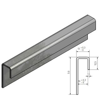 Versandmetall Profilé de bordure en verre 50/12 / 12.5 en acier inoxydable de 1,5 mm pour verre de 10 mm plié de manière inégale