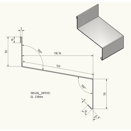 Versandmetall Traufblech roestvrij staal 1.4301 buiten K320 50/120/50, 1.0mm patroonlengte 100mm, lengtes 1000, 1500 2000mm