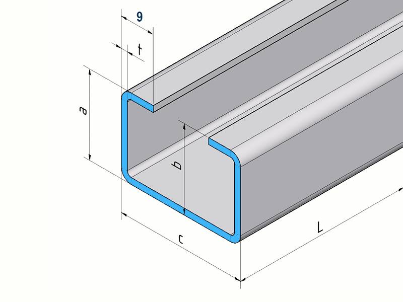 Profil en C acier inoxydable surface brossé en grain 320 hauteur 30 mm  largeur c = 40 à 80 mm longueur 2500 mm
