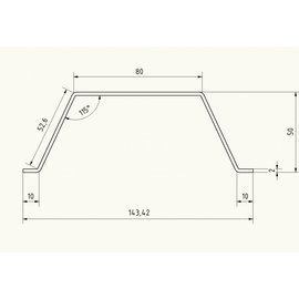 Omega Profil aus 2mm Edelstahl, gebürstet Korn 320, h 50mm c 80mm  L= 2000mmOmega-Profil [ 181210 90P0101 ] aus 2mm Edelstahl, gebürstet Korn 320, h 50mm c 80mm  L= 2000mm