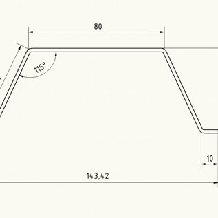 Profilé Omega en acier inoxydable de 2mm, grain 320 brossé, h 50mm c 80mm L = 2000mm