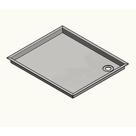Versandmetall RVS douchebak, douchebak {R3A} 1,5mm, omtrekrand 20mm, BINNENZIJDE snede K320, diepte vanaf 500 mm, breedte vanaf 600 mm, 1 of 2 afvoergaten, verschillende hoogtes