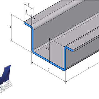 -Profil spécial chapeau en acier inoxydable de 1 mm, grain 320 brossé, a et b 20 mm c30 mm L = 600 mm à une extrémité fermée (soudé et teinté)