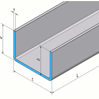 Versandmetall - Profilé en U en acier inoxydable, axe plié à 90 ° 25x150x25mm 2,0 mm L = 1410mm Surface 2R (miroir IIID)