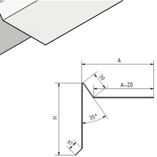 Versandmetall Dakgootplaat - roestvrij staal 90 ° 3-voudig geslepen, oppervlak met grondkorrel 320 Speciale afmetingen: H 80 mm A 100 mm lengte 2000 mm