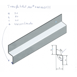 Versandmetall Z-Profil  Traufblech 100° aus Edelstahl  2-fach gekantet Materialdicke 1,5 mm axcxb 20 x 80 x 40mm  Länge 2000 mm Aussen Schliff K320