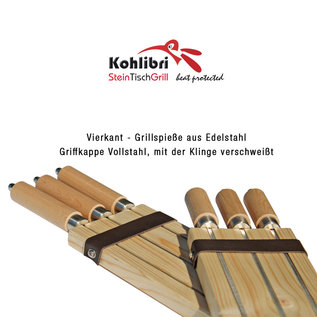 Kohlibri SteinTischGrill 3-Set Vierkantspieße lang für den Kohlibri SteinTischGrill