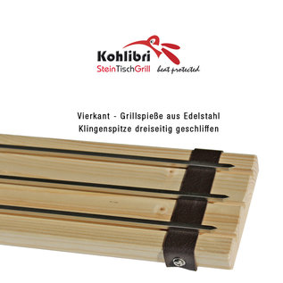 Kohlibri SteinTischGrill 3-set vierkante spiesen lang voor de Kohlibri SteinTischGrill