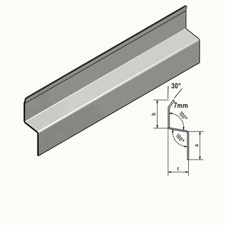 Versandmetall Z-profiel Traufblech 100 ° gemaakt van roestvrij staal 2-voudig gevouwen Materiaaldikte 1,5 mm axcb 25 x 30 x 25 mm Lengte 2000 mm Buitengrond K320