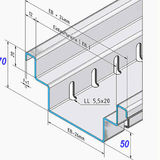 Versandmetall Drainagerinne Form B2 aus Aluminium Einlaufbreite 150mm, Bauhöhe 70 mm, Bestellmengen 10m, 20m, 30m, 40m, 50m