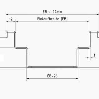 Versandmetall Drainagerinne Form B2 aus Aluminium Einlaufbreite 150mm, Bauhöhe 70 mm, Bestellmengen 10m, 20m, 30m, 40m, 50m