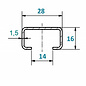 Versandmetall C-profiel geborsteld klein, hoogte 16 mm breedte c = 28 mm lengte 1000 - 2500 mm gemaakt van 1,5 mm roestvrij staal K320