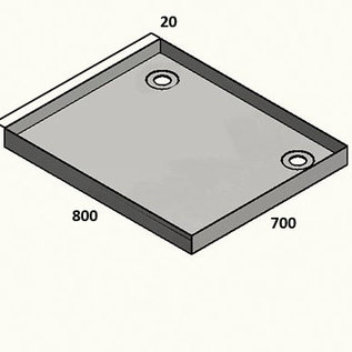 Versandmetall Edelstahl Duschwanne, Duschtasse { R1A } 1,5mm, INNEN  Schliff K320, Tiefe  700 mm, Breite 800 mm,  2 Ablaufbohrungen,  Höhe 90mm, stirnseitiger Rand 20mm