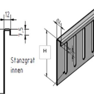 Versandmetall Bovendelen voor aluminium grindvangrail, in hoogte verstelbaar H = 80 mm L = 2000 mm - 90° ingeklapt