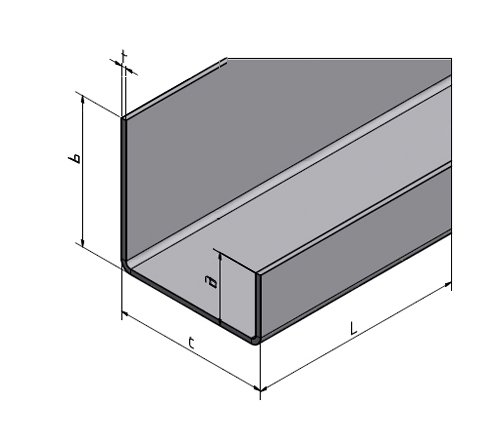 Set (3-St) Pieds inégaux profil U t = 2,0 mm a = 20 mm c = 50 mm (intérieur  46 mm) b = 30 mm meulage extérieur K320 2x 2m + 1x1m