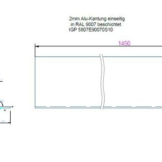 Versandmetall Speciale hoekset ALU raw 90° gevouwen, t=2,0 mm, zichtzijde BUITEN deel 1: asb: 110x20 mm, lengtes: 10 x 1500 mm / 10 x 1800 mm deel 2: axb: 140x20 mm, lengtes: 10 x 1500 mm / 10 x 1800 mm Deel 3-5 volgens tekening, inclusief boringen en versteksneden