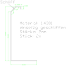 Versandmetall Cornière spéciale en acier inoxydable, coupe extérieure K320 100/210/20/10 mm épaisseur de tôle 2,0 mm, selon le croquis longueurs des bords 2x1600mm, 1x2000mm, 1x bande 16,5x2,0x1000mm 1x bande de tôle 60x2,0x2000mm