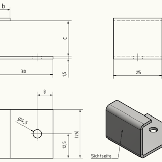 Versandmetall Klammer U4-U6,  Kleinteile  aus  1,5mm   Edelstahl,  1 Seite gebürstet Korn 320