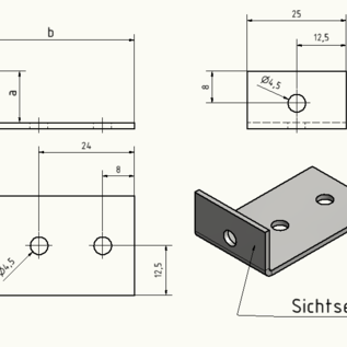 Versandmetall Winkel W4-W6,,  Kleinteile  aus  1,5mm   Edelstahl,  1 Seite gebürstet Korn 320