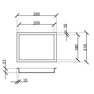 Versandmetall Cuve inox spéciale R3 t= 1,5 mm, dimensions extérieures de la cuve axb 250x180mm (plus bord selon croquis), hauteur 27mm, côté visible INSIDE cut K320