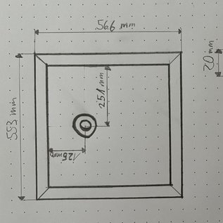 Versandmetall Sonder Edelstahl Duschwanne, Duschtasse { R3A } 1,5mm, INNEN Schliff K320, mit umlaufendem Rand 20mm, Maße 553x566mm, Höhe 70mm, 2 Ablaufbohrung  nach Skizze