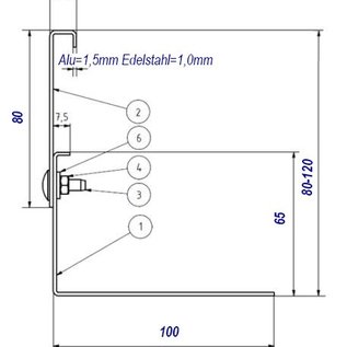 Versandmetall SPARSET Bande de gravier en acier inoxydable hauteur réglable 1.4301 hauteur 80-120mm - 90 ° plié