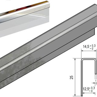 Versandmetall Glasrandprofiel 1,5 mm RVS voor 15 mm glas ongelijkzijdig - 2R (IIID) spiegeloptiek