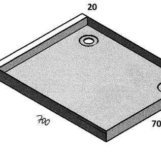 Versandmetall Speciale roestvrijstalen douchebak, douchebak {R3A} Materiaaldikte 1,5 mm, INSIDE cut K320, afmetingen 700 mm x 700 mm plus 20 mm omtreksrand aan een zijde, 2 afvoergaten, hoogte 30 mm