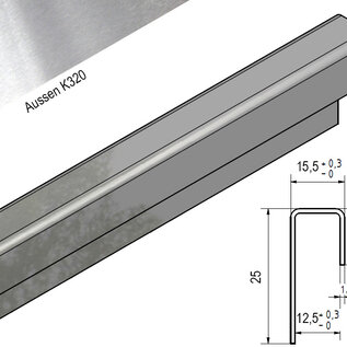 Versandmetall Einfassprofil K320 1,5mm Edelstahl für 12,5mm Glas oder Gipskarton ungleichschenkelig