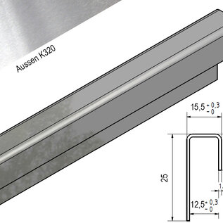 Versandmetall Kaderprofiel K320 1,5 mm RVS voor 12,5 mm glas of gipsplaat ongelijk