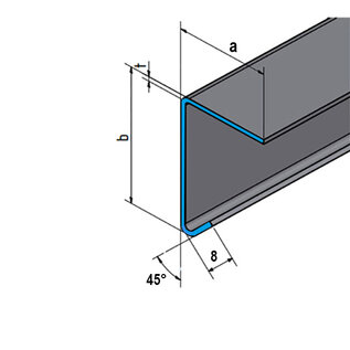 Versandmetall Angle inox 90° avec larmier intérieur 1,0 mm axb 100x50mm L jusqu'à 2500 mm coupe K320