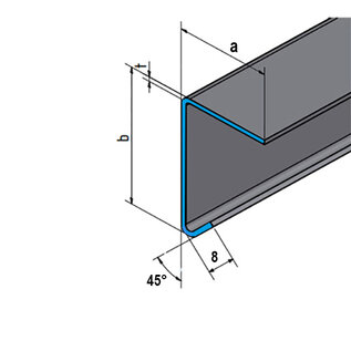 Versandmetall RVS hoek 90° met druiprand binnen 1.0 mm asb 100x50mm L t/m 2500 mm vertanding K320