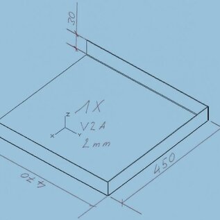 Versandmetall 2 pièces de cuves spéciales en acier inoxydable non soudées selon les croquis. Matériau R1 épaisseur 2,0 mm 1x 580x600 hauteur=70mm, 1x450x470 hauteur 30mm, côté visible ????? veuillez préciser. Couper K320