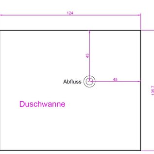 Versandmetall Sonder Edelstahl Duschwanne, Duschtasse {R1A} 1,5mm INNEN Schliff K320,Aussenmaße 1240x1057mm  Höhe (h): 100mm  Ablaufposition gemäß Skizze,