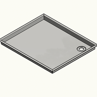 Versandmetall RESTERENDE VOORRAAD RVS douchebak, douchebak { R3A } materiaaldikte 1,5mm, BINNENsnede K320, buitenmaten 495x825mm inclusief rondom rand 15mm, 1 afvoergat in de hoek, hoogte 70mm