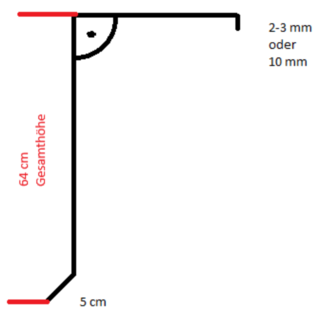 Versandmetall Tôle d'avant-toit spéciale selon croquis en acier inoxydable, pliée en deux, épaisseur du matériau 1,5 mm axcb 50 x 640 x 60 mm avec pliage 10 mm, longueur 2470 mm, coupe extérieure K320