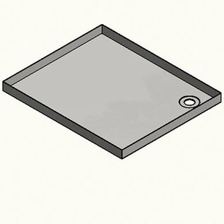 Versandmetall Speciaal - RVS douchebak, douchebak { R3A } 1,5mm, BINNENKap K320, afmetingen inclusief rand: 590x630mm, binnendiepte 80 mm, omtrekrand volgens schets, afvoer volgens schets - Copy