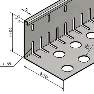 Versandmetall Grote grindstrook - antraciet aluminium (vergelijkbaar met RAL 7016) - geperforeerd - 90° gevouwen