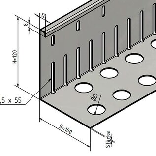 Versandmetall Kiesfangleiste groß - Aluminium anthrazit ( ähnl. RAL 7016 )  – Gelocht – 90° gekantet