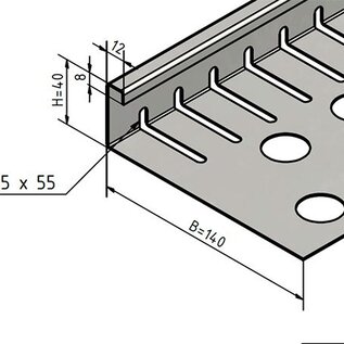 Versandmetall Bande pare-gravier petite - aluminium anthracite (similaire à RAL 7016) ou anodisé. (E6/EV1) Hauteur 40 à 75 mm – Perforé – Coudé à 90°