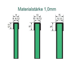 Versandmetall Jeu de profilés de bordure en verre Profilé en U en acier inoxydable de 1,0 mm, intérieur 9 mm (pour verre de 8,75 mm. Extérieur 11 mm, pied 12,5 mm : 12 pièces longueur 635 mm 8 pièces longueur 872 mm