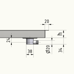 Versandmetall Sonder - Edelstahl Duschwanne, Duschtasse { R3A } 1,5mm nach Skizze, INNEN Schliff K320, Aussenmaße 760x600mm,  (678x505mm) Tiefe 130 mm (innen 128,5mm) , umlaufender Rand  ,1 Ablaufbohrung gemäß Skizze