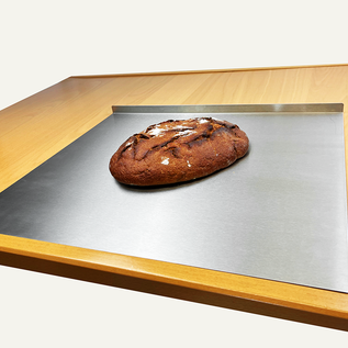 Planche à Découpe Inox 304 - 70x50 Cm, épaisseur 1.5 Mm, Surface Brossée - Double Face, Bord Relevé, Antidérapante