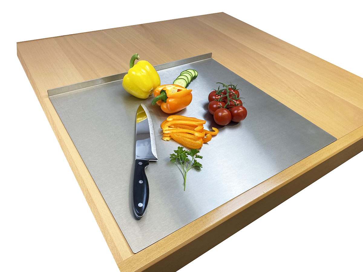 Planche à Découper En Acier Inox 304 Antibactérienne – 34x23 Cm, Double Face, Facile à Nettoyer