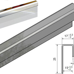 Versandmetall Glaseinfassprofil 1,0mm  Edelstahl für 15 mm Glas ungleichschenkelig gekantet - 2R (IIID) spiegeloptik