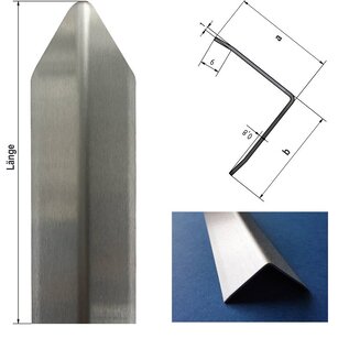 Versandmetall Pack économique (250, 500, 1000 pièces) Cornière de protection d'angle moderne avec pointe, pliée en 3, 25x25x1mm, longueur 1000mm, en acier inoxydable, surface sur une face avec finition grain 320.